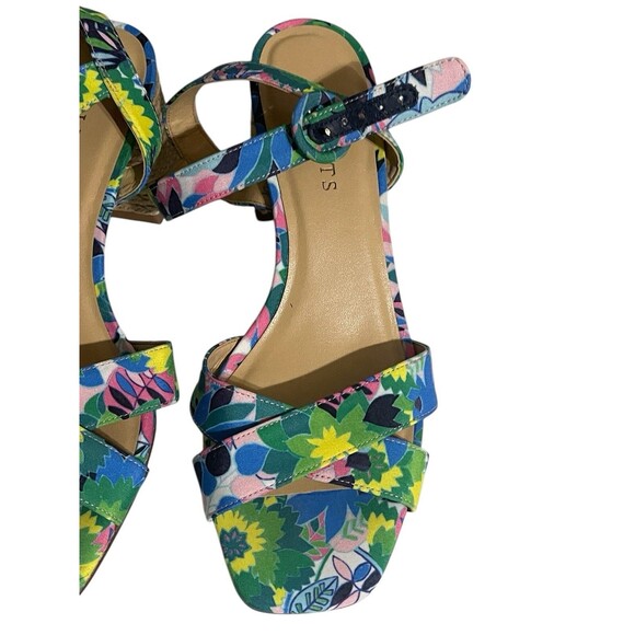 Talbots Siena Rope Floral Green Blue Sandals Women 7.5 Ankle Strap Block Heel - Picture 8 of 16